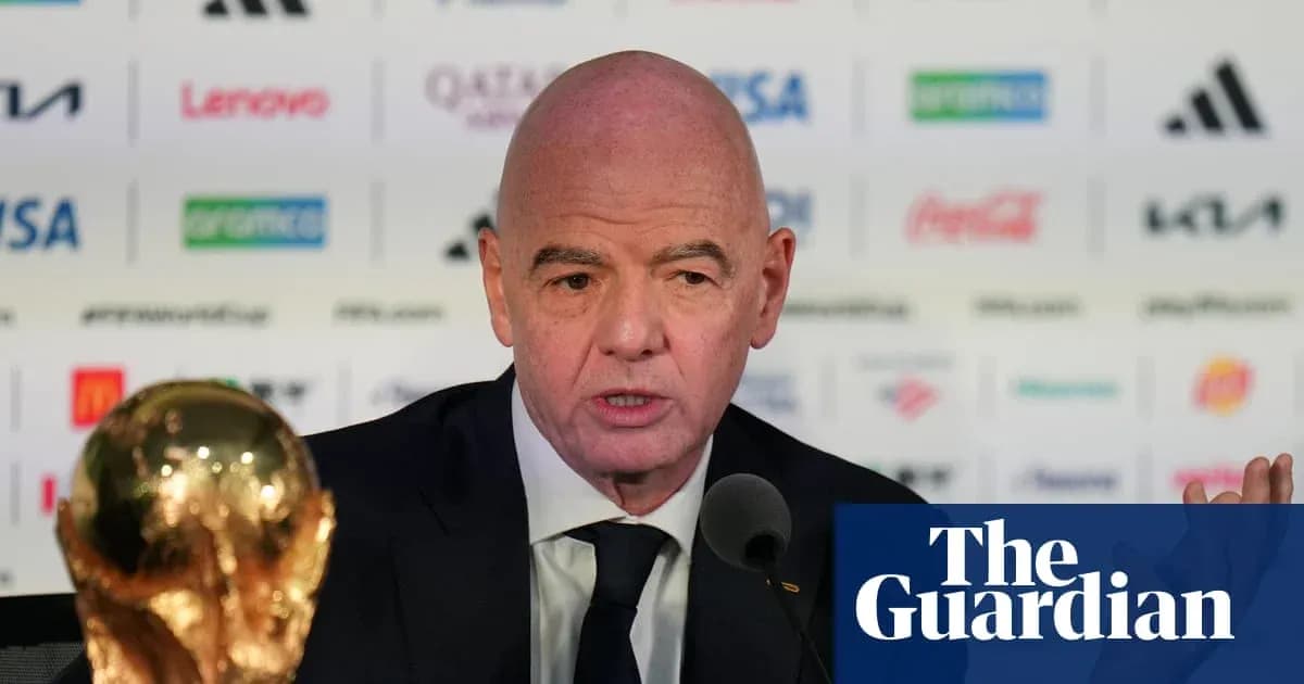 FIFA president speaking at press conference with trophy FIFA president speaking at press conference with trophy