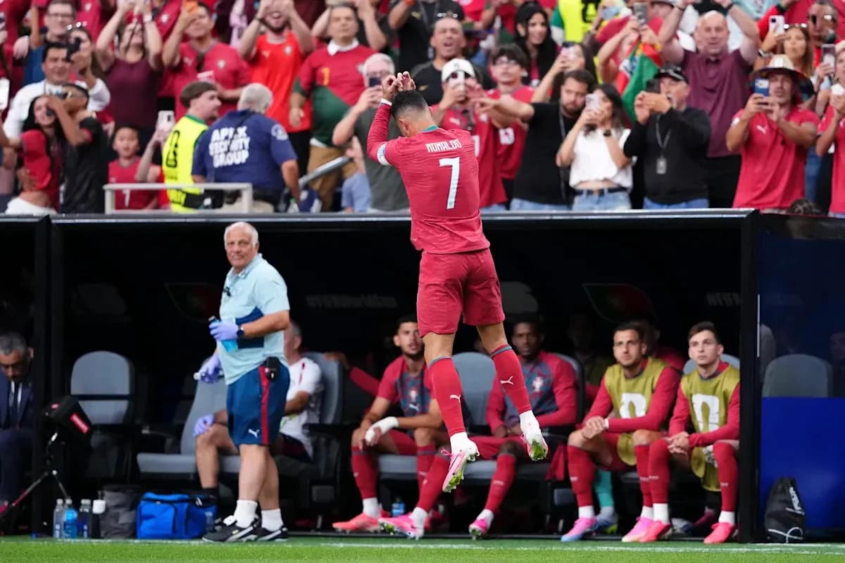 Cristiano Ronaldo celebrating in front of fans Cristiano Ronaldo celebrating in front of fans