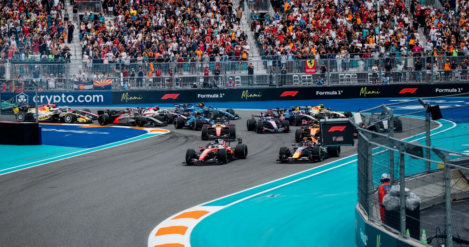Formula 1 cars racing at Miami Grand Prix Formula 1 cars racing at Miami Grand Prix