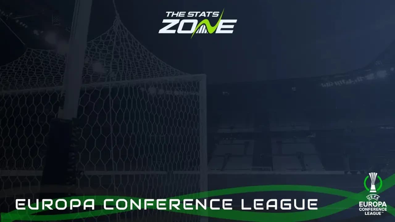 Stadium goalpost with Europa Conference League branding Stadium goalpost with Europa Conference League branding