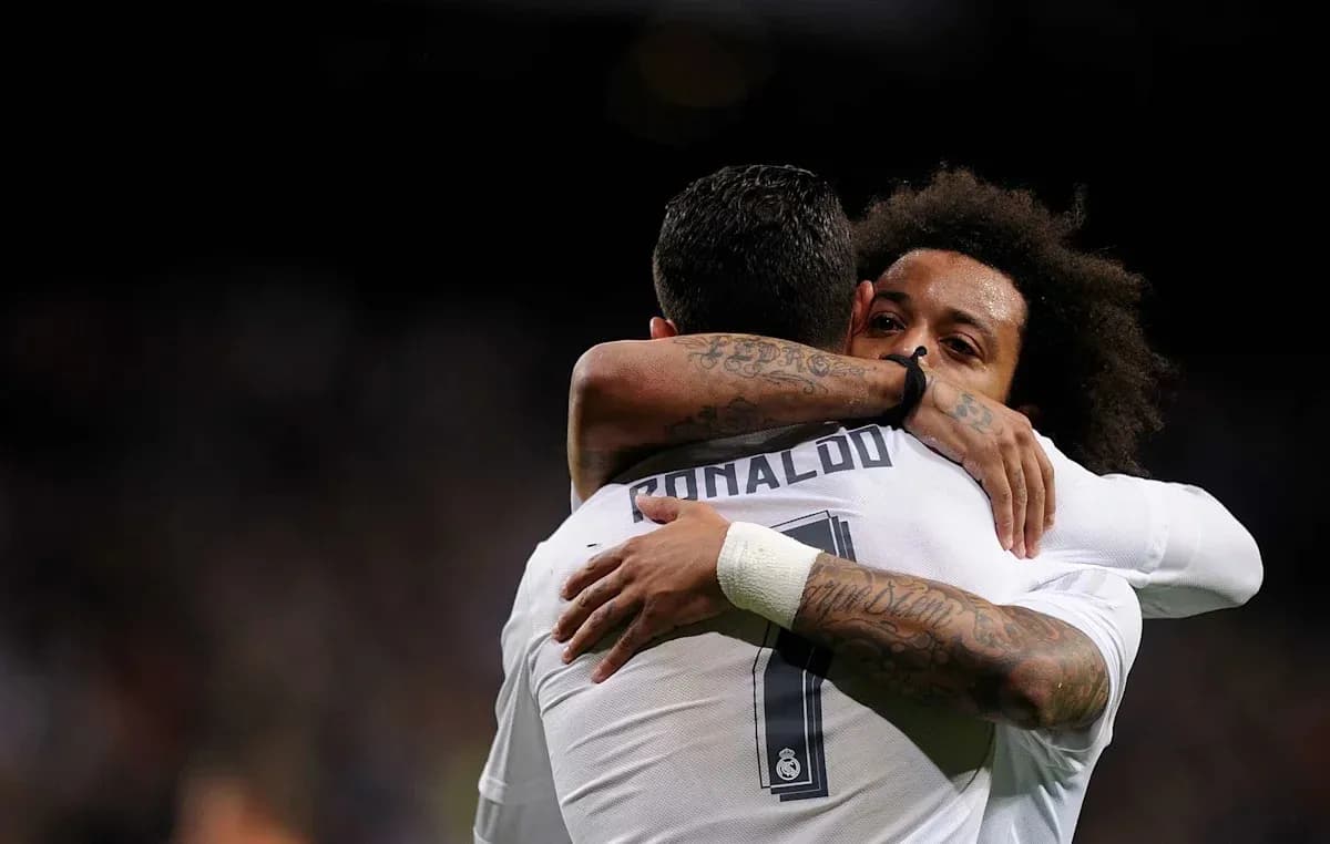 Cristiano Ronaldo and Marcelo embracing after goal Cristiano Ronaldo and Marcelo embracing after goal