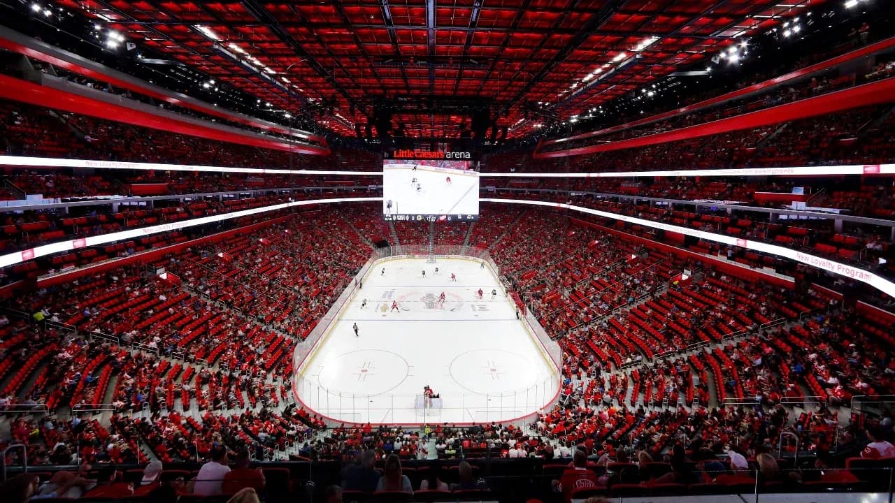 Little Caesars arena during a hockey game Little Caesars arena during a hockey game