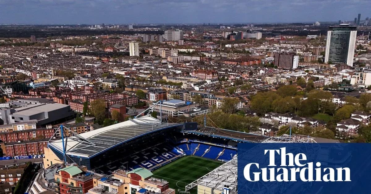Stamford Bridge stadium with surrounding cityscape Stamford Bridge stadium with surrounding cityscape