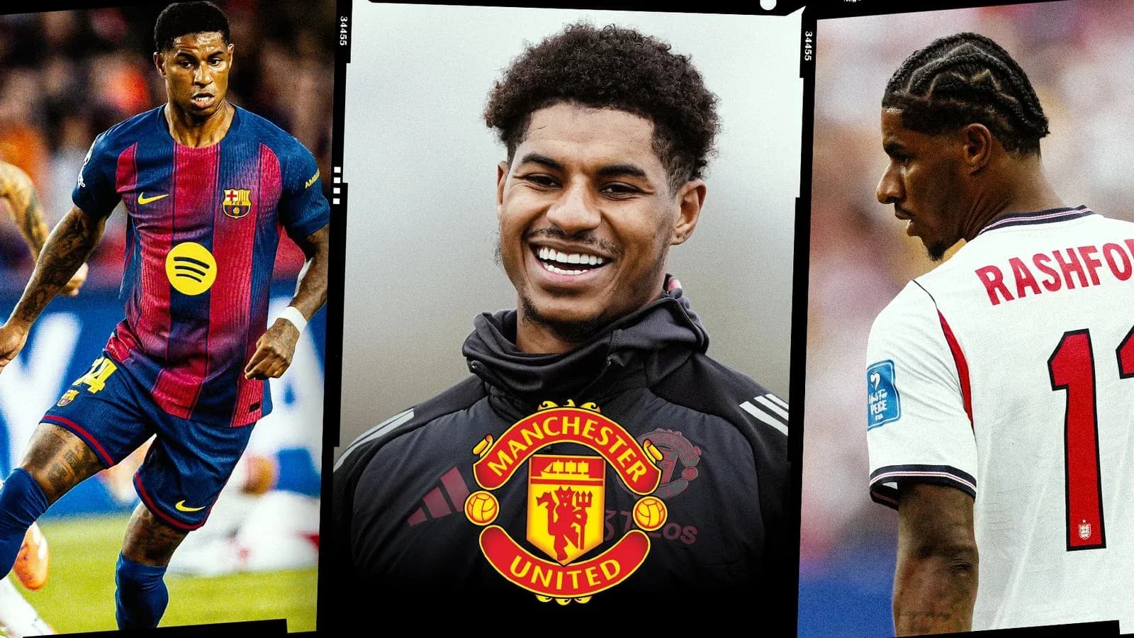 Marcus Rashford and Barcelona player in action Marcus Rashford and Barcelona player in action