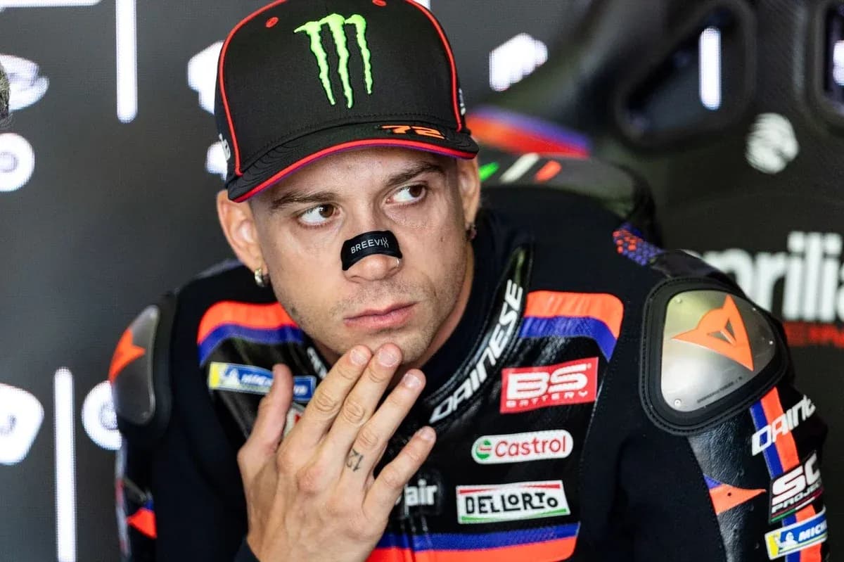 MotoGP rider with a nose strip during press conference MotoGP rider with a nose strip during press conference