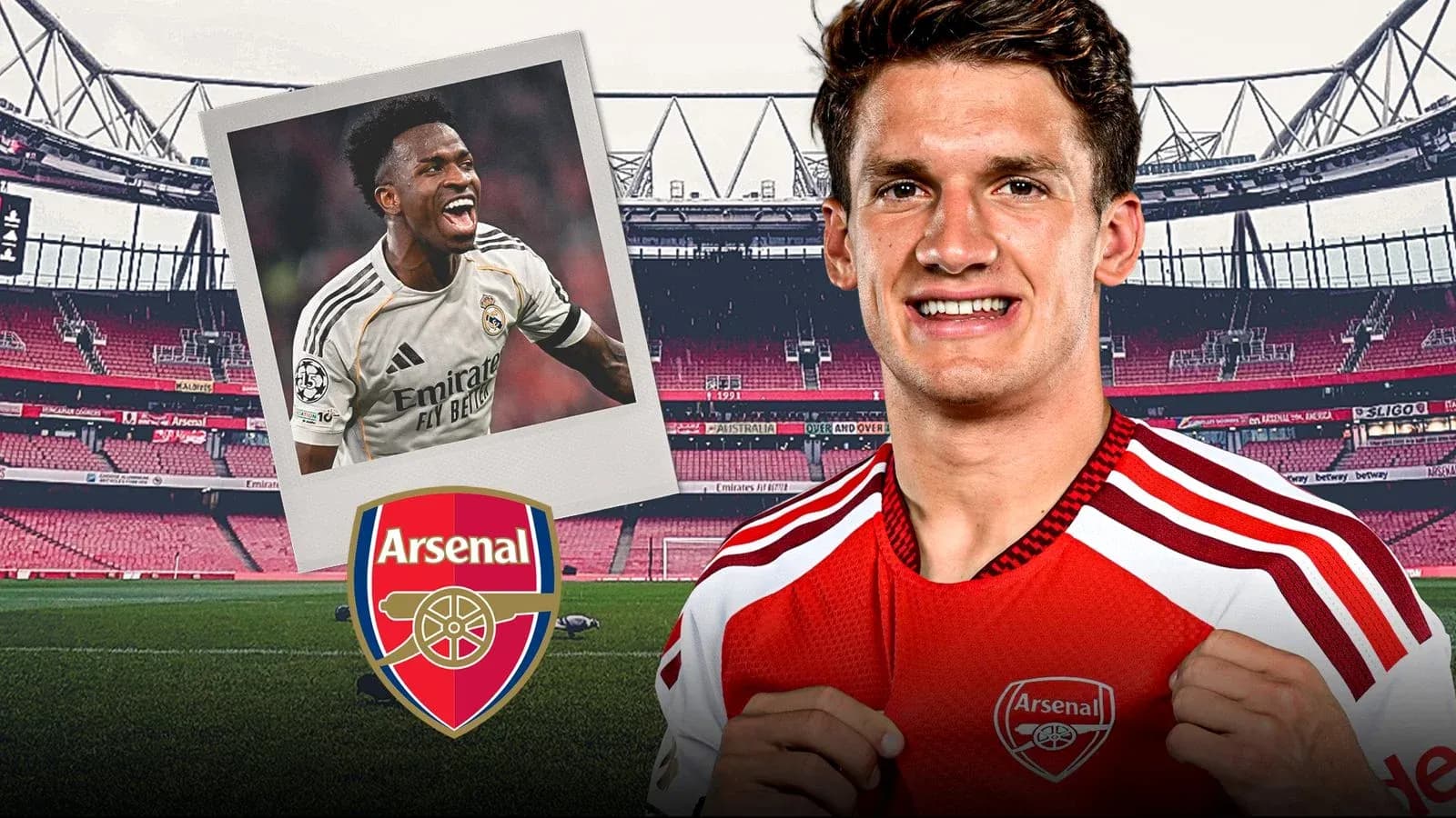 Arsenal player smiling in home kit at stadium Arsenal player smiling in home kit at stadium