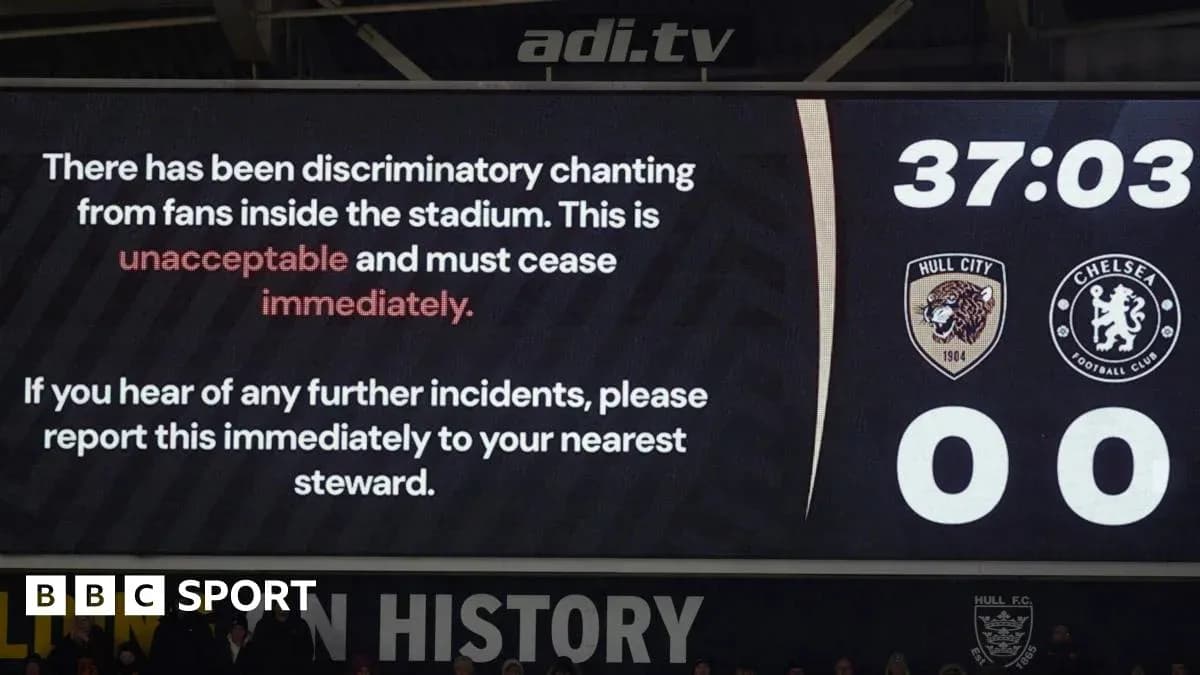 Stadium screen warning about discriminatory chanting Stadium screen warning about discriminatory chanting