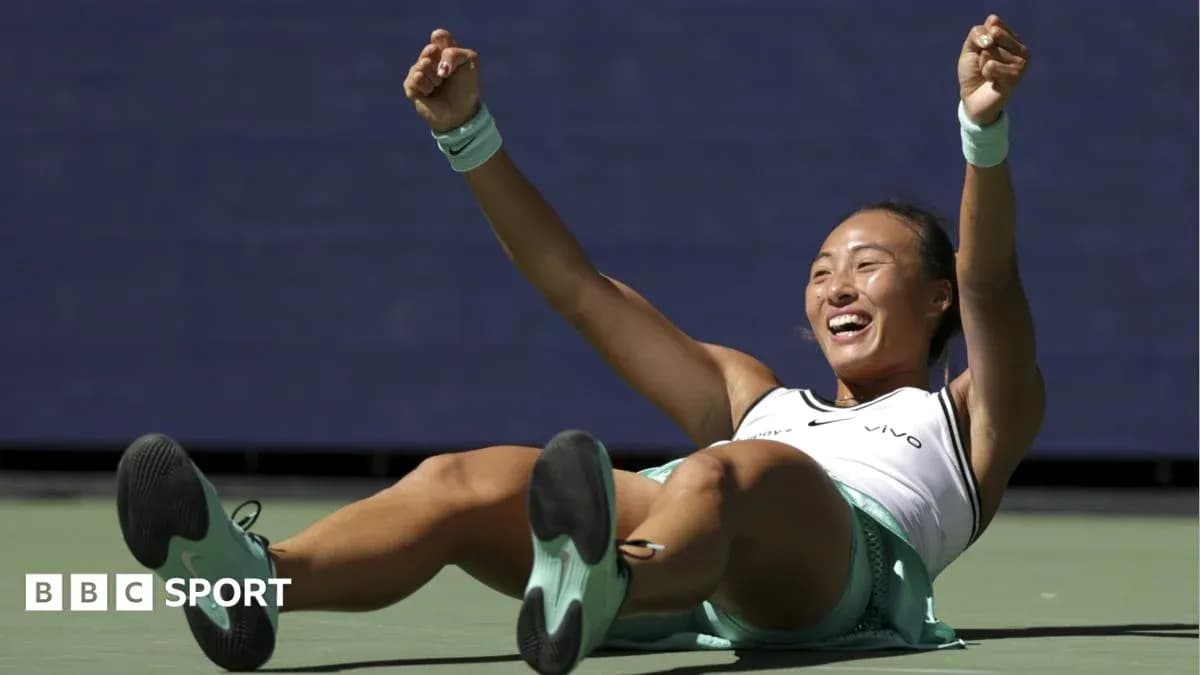 Tennis player celebrating on the court after victory Tennis player celebrating on the court after victory
